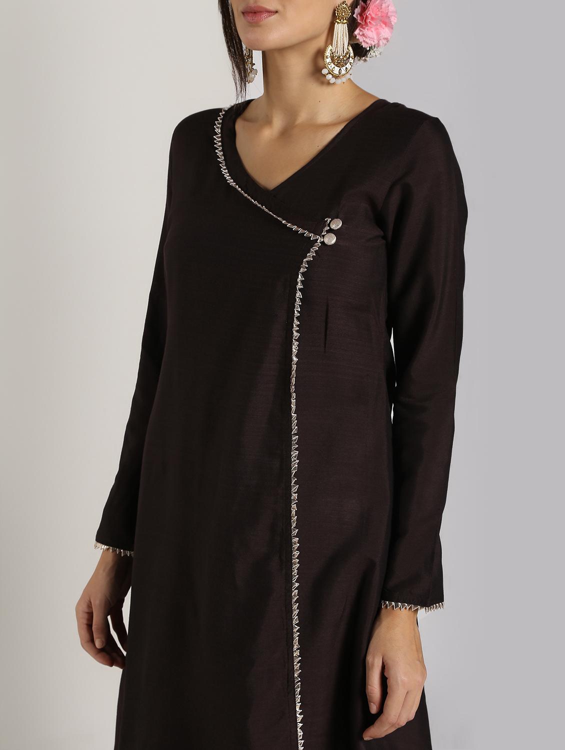 solid silk angrakha kurta - 16568801 - Zoom Image - 5