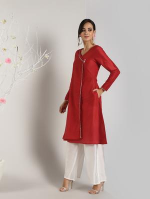 solid silk angrakha kurta - 16568802 - Standard Image - 2
