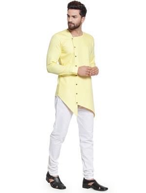 yellow solid asymmetric kurta pyjama set - 16568998 - Standard Image - 2