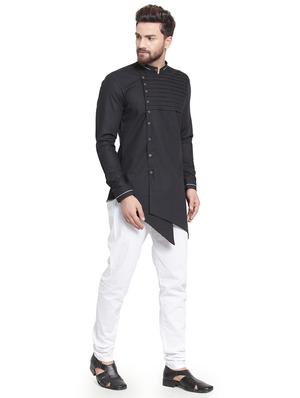 black solid asymmetric kurta pyjama set - 16568999 - Standard Image - 2