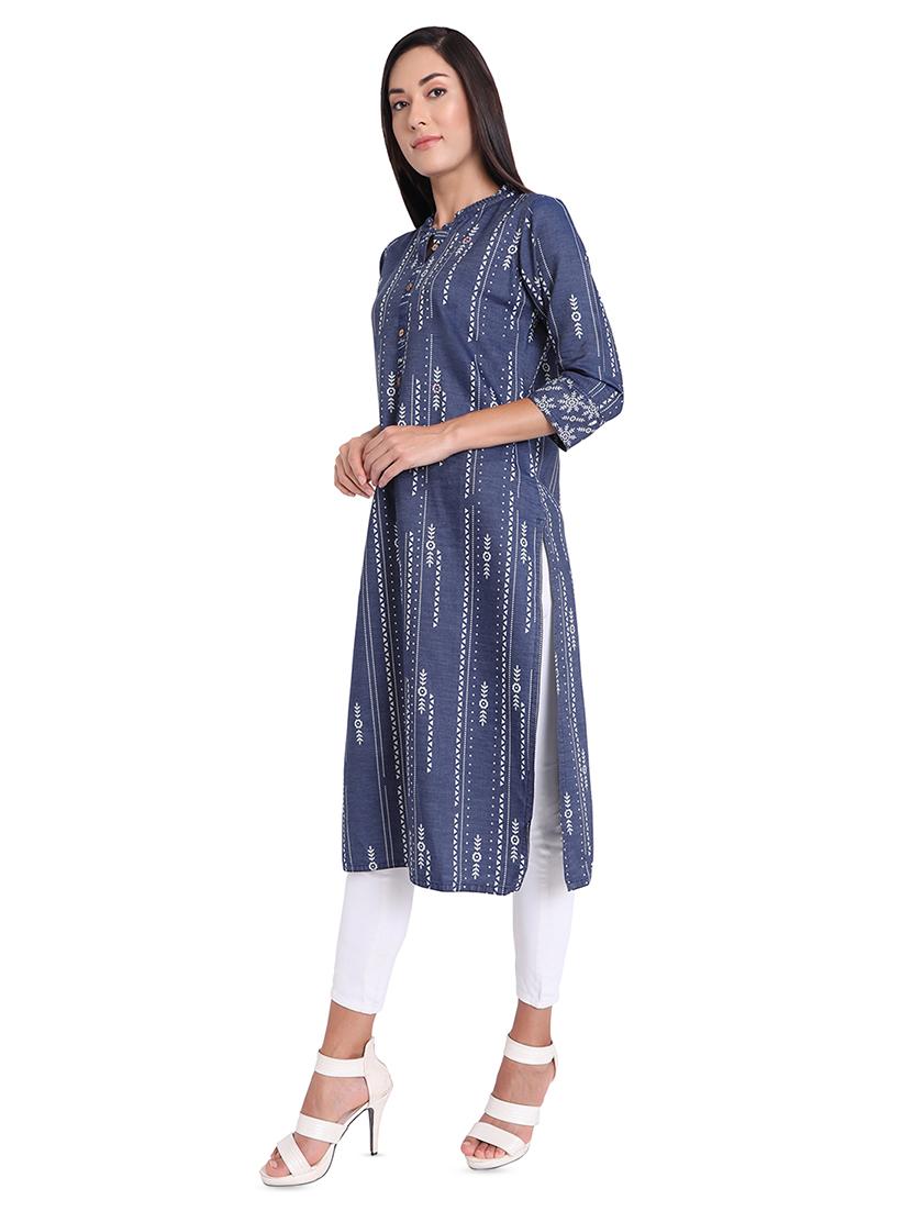 denim a-line kurta - 16569157 - Zoom Image - 2