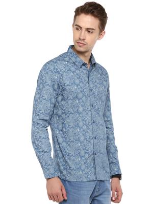 blue floral print casual shirt - 16570183 - Standard Image - 2