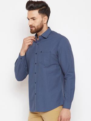navy blue solid casual shirt - 16570658 - Standard Image - 2