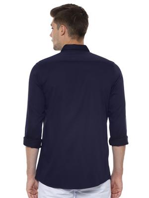 navy blue solid casual shirt - 16570840 - Standard Image - 2