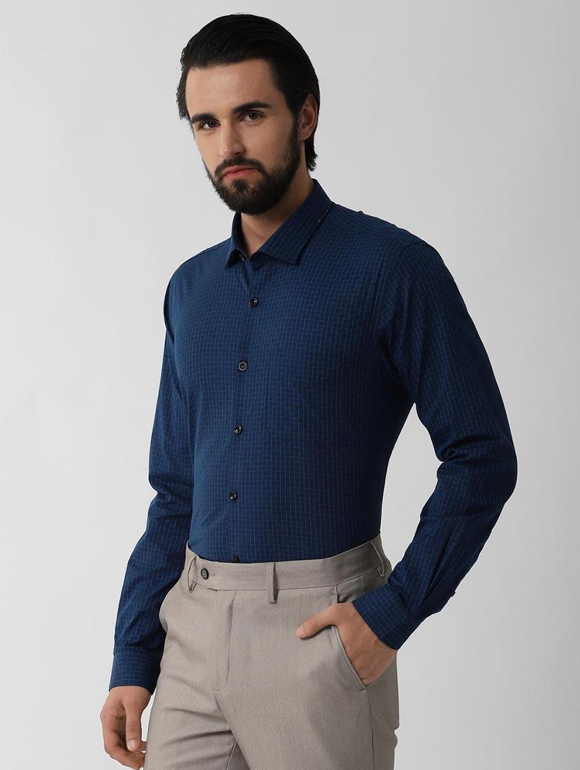 blue checkered formal shirt - 16570885 - Zoom Image - 2
