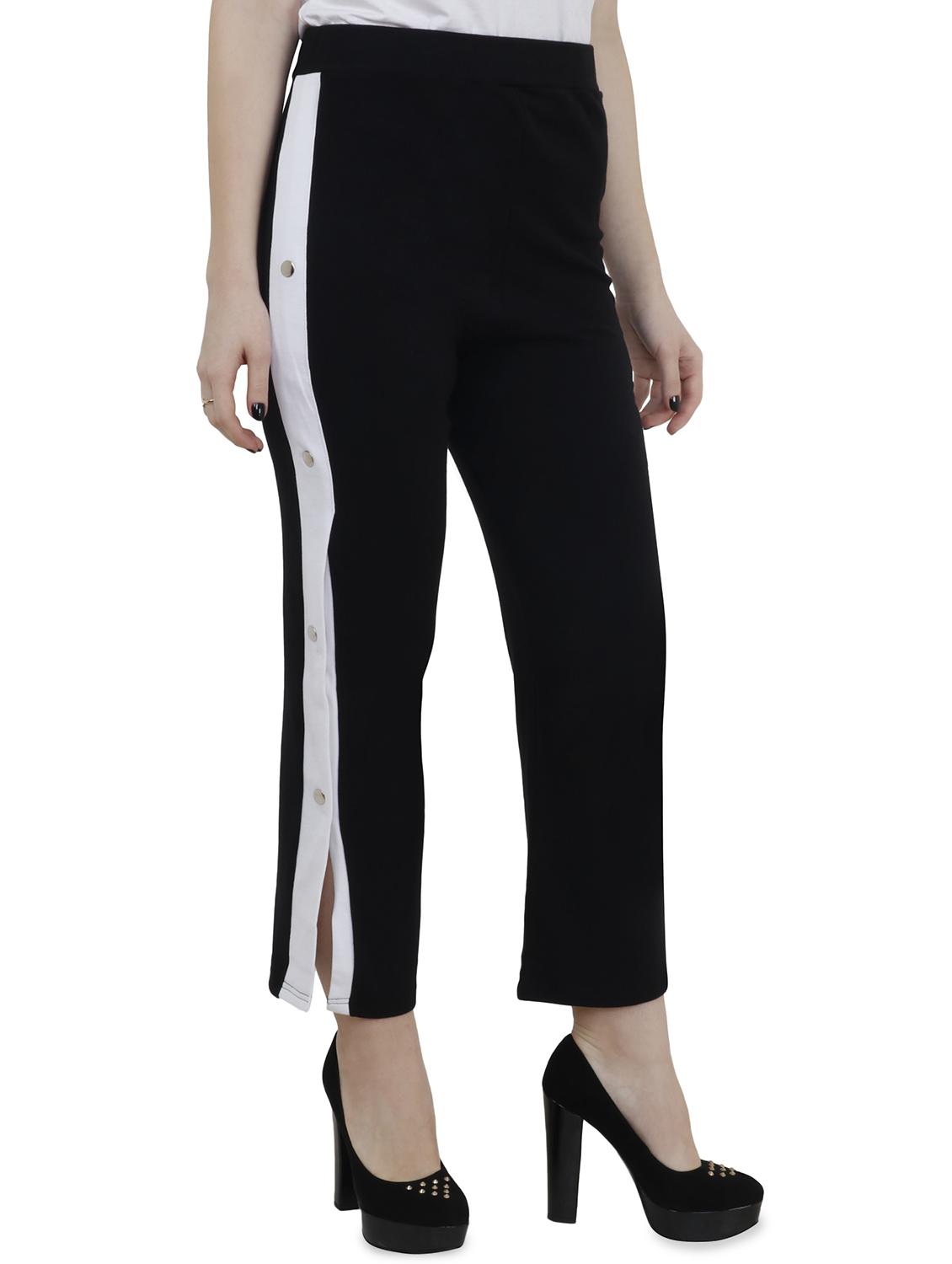 contrast side tape flat front trousers - 16570907 - Zoom Image - 2