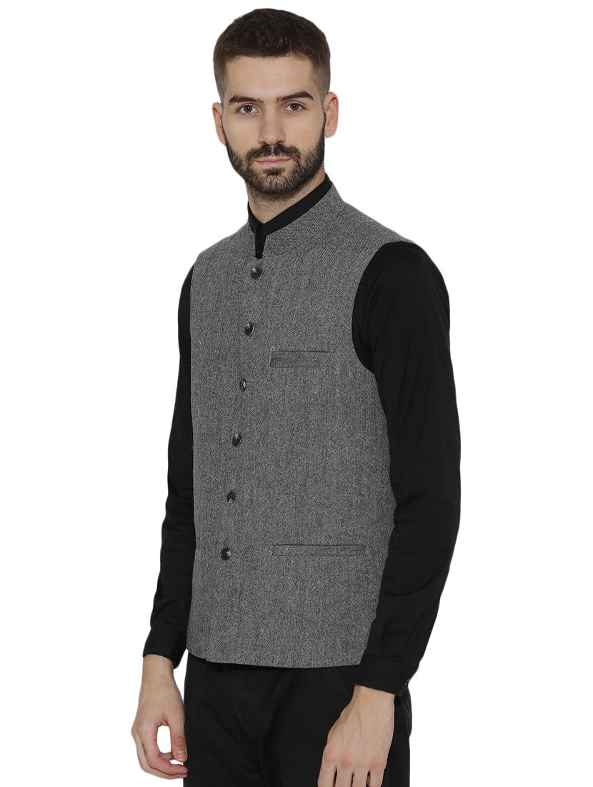 grey woolen solid nehru jacket - 16571342 - Zoom Image - 2