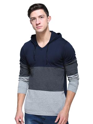 navy blue color block hooded t-shirt - 16571615 - Standard Image - 2