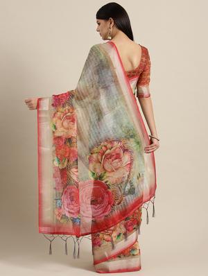 floral printed saree with blouse - 16571762 - Standard Image - 2