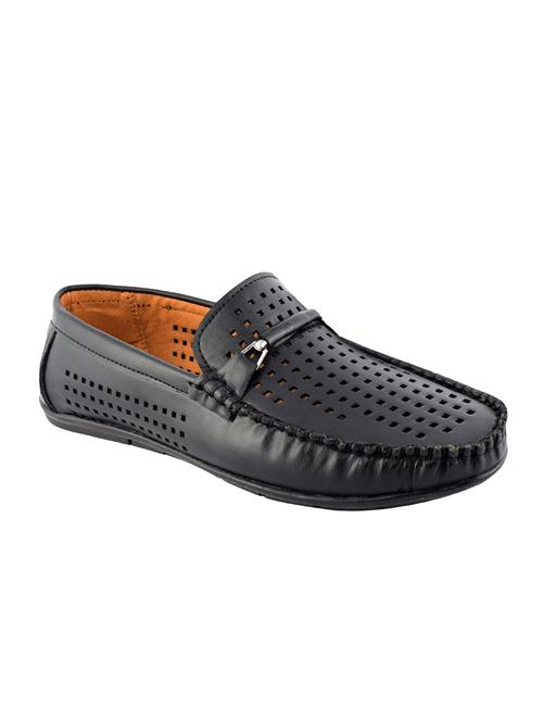 black leatherette slip on loafers - 16571832 - Standard Image - 1