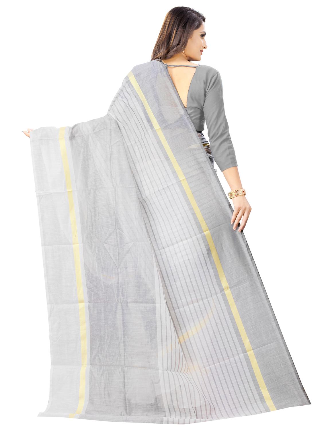 solid woven saree with blouse - 16571935 - Zoom Image - 2