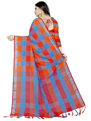 checkered woven saree with blouse - 16572010 - Standard Image - 2