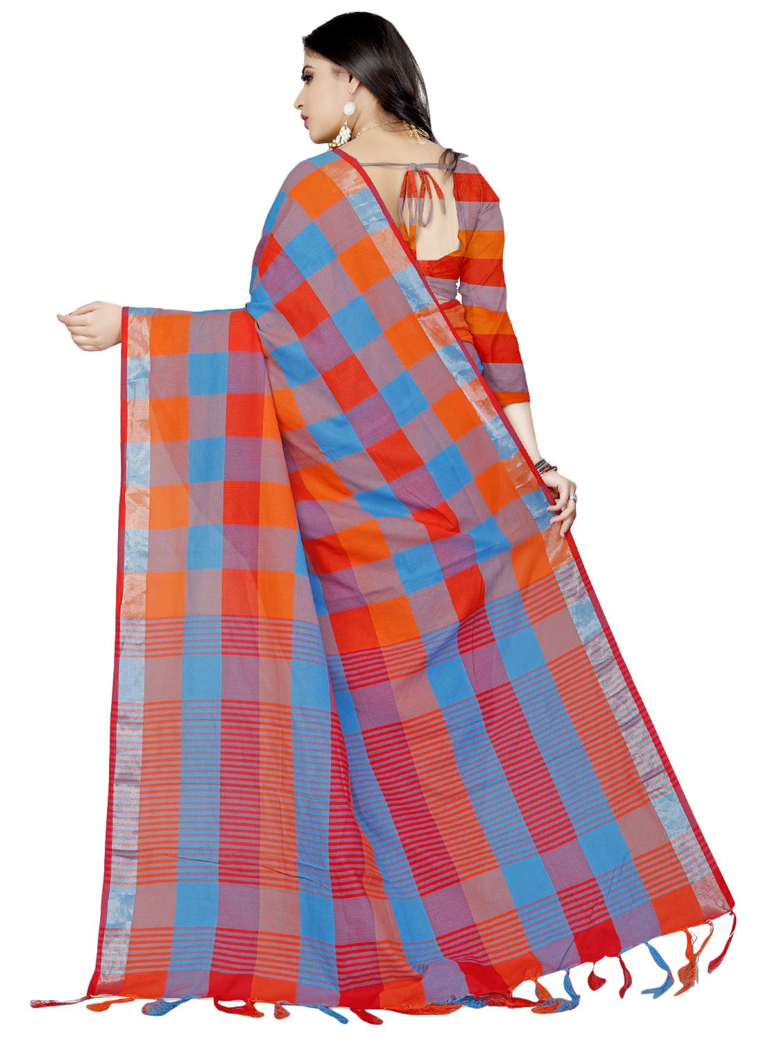 checkered woven saree with blouse - 16572010 - Zoom Image - 2