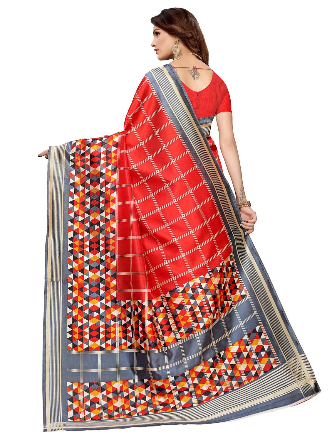 checkered mysore silk saree with blouse - 16572026 - Zoom Image - 2