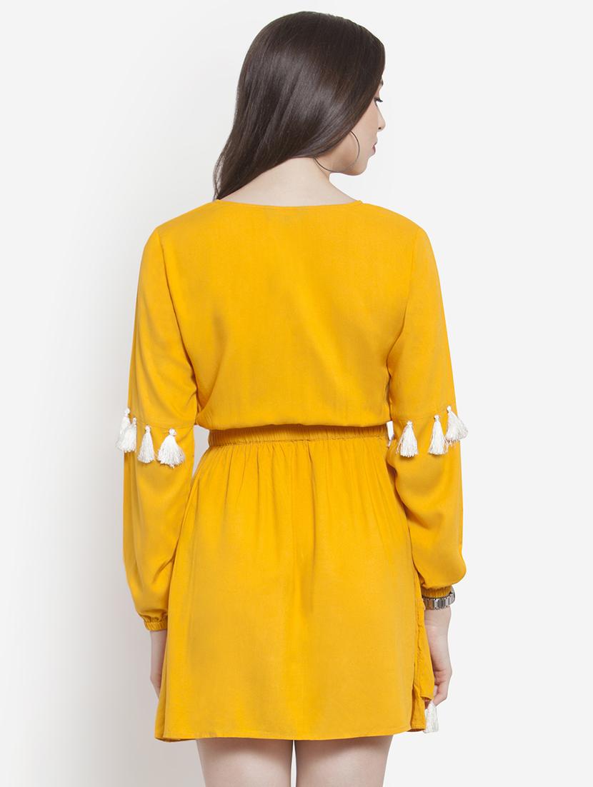 contrast tassel detail gathered blouson dress - 16572051 - Zoom Image - 2