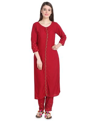 red rayon kurta dupatta set - 16573143 - Standard Image - 2