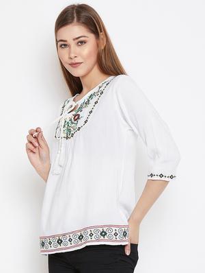 tie up neck embroidered detail top - 16573376 - Standard Image - 2