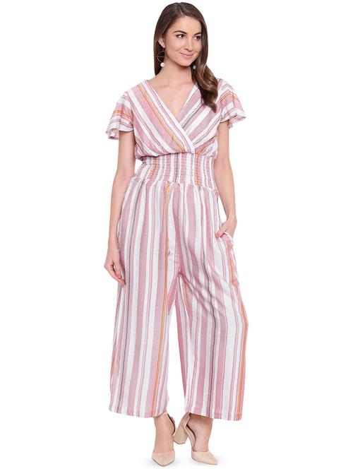 smocked detail striped jumpsuit - 16573896 - Very Small Image - 1