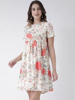 round neck gathered a-line dress - 16574525 - Standard Image - 2