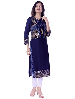 printed straight kurta with jacket - 16574636 - Standard Image - 2