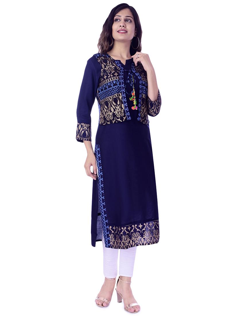 printed straight kurta with jacket - 16574636 - Zoom Image - 2