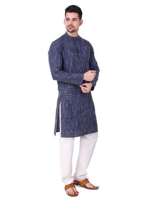 navy blue self design long kurta - 16575022 - Standard Image - 2