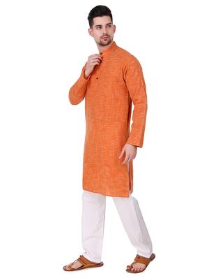 orange self design long kurta - 16575023 - Standard Image - 2