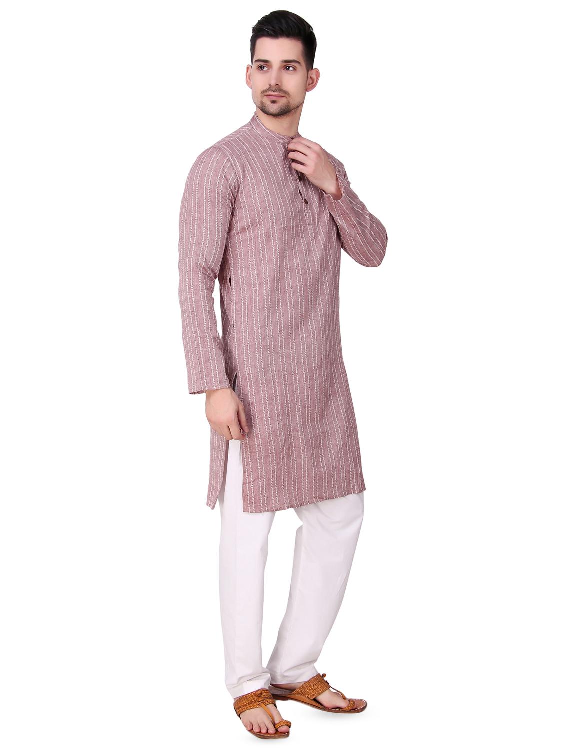 pink striped long kurta - 16575137 - Zoom Image - 2