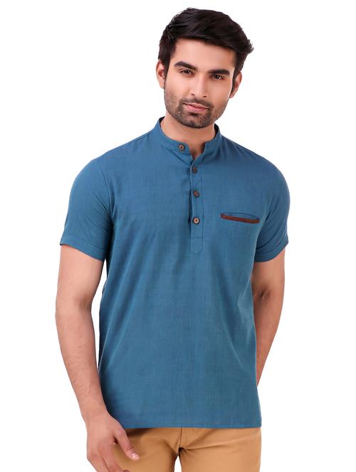 light blue solid short kurta - 16575155 - Standard Image - 1