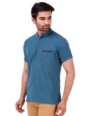 light blue solid short kurta - 16575155 - Standard Image - 2