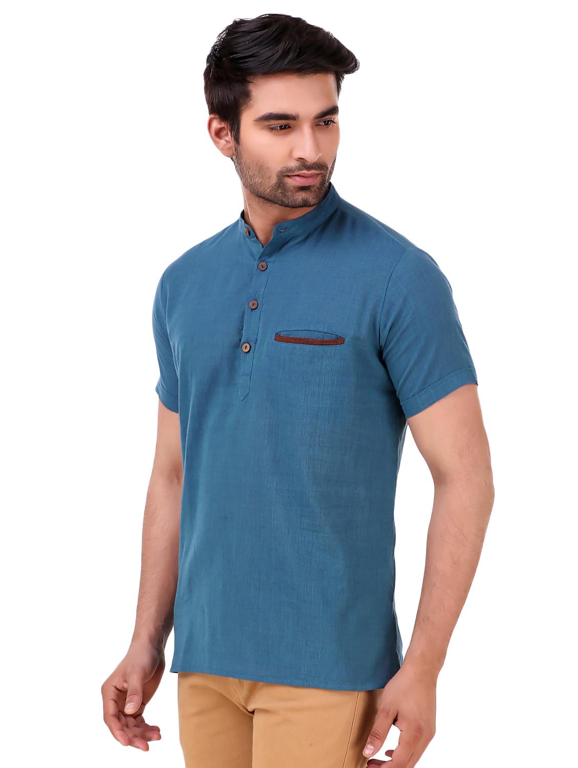 light blue solid short kurta - 16575155 - Zoom Image - 2