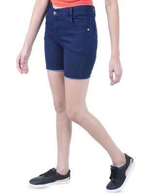 high rise solid denim shorts - 16576516 - Standard Image - 2