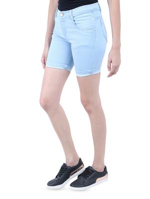 high rise solid denim shorts - 16576517 - Standard Image - 2