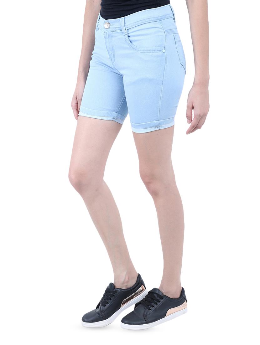 high rise solid denim shorts - 16576517 - Zoom Image - 2