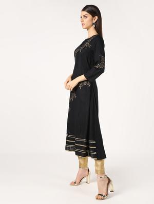 foil printed flared kurta - 16577414 - Standard Image - 2