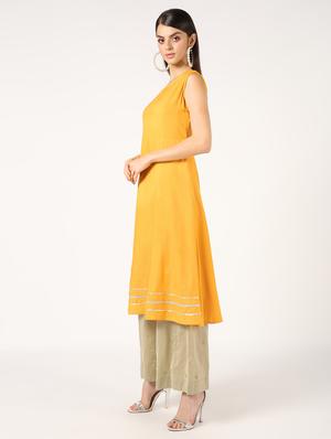 gota patti solid flared kurta with embroidered jacket - 16577679 - Standard Image - 2