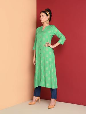 gold print a-line kurta - 16577923 - Standard Image - 2