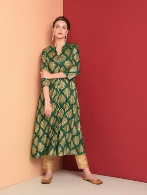 gold print a-line kurta - 16577926 - Standard Image - 2
