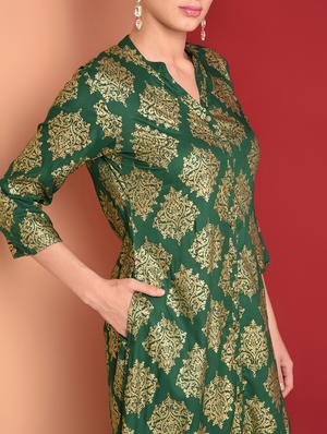 gold print a-line kurta - 16577926 - Standard Image - 5