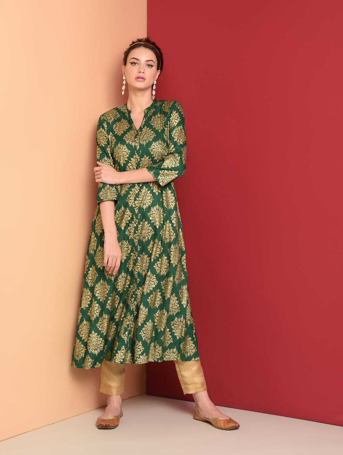 gold print a-line kurta - 16577926 - Zoom Image - 2