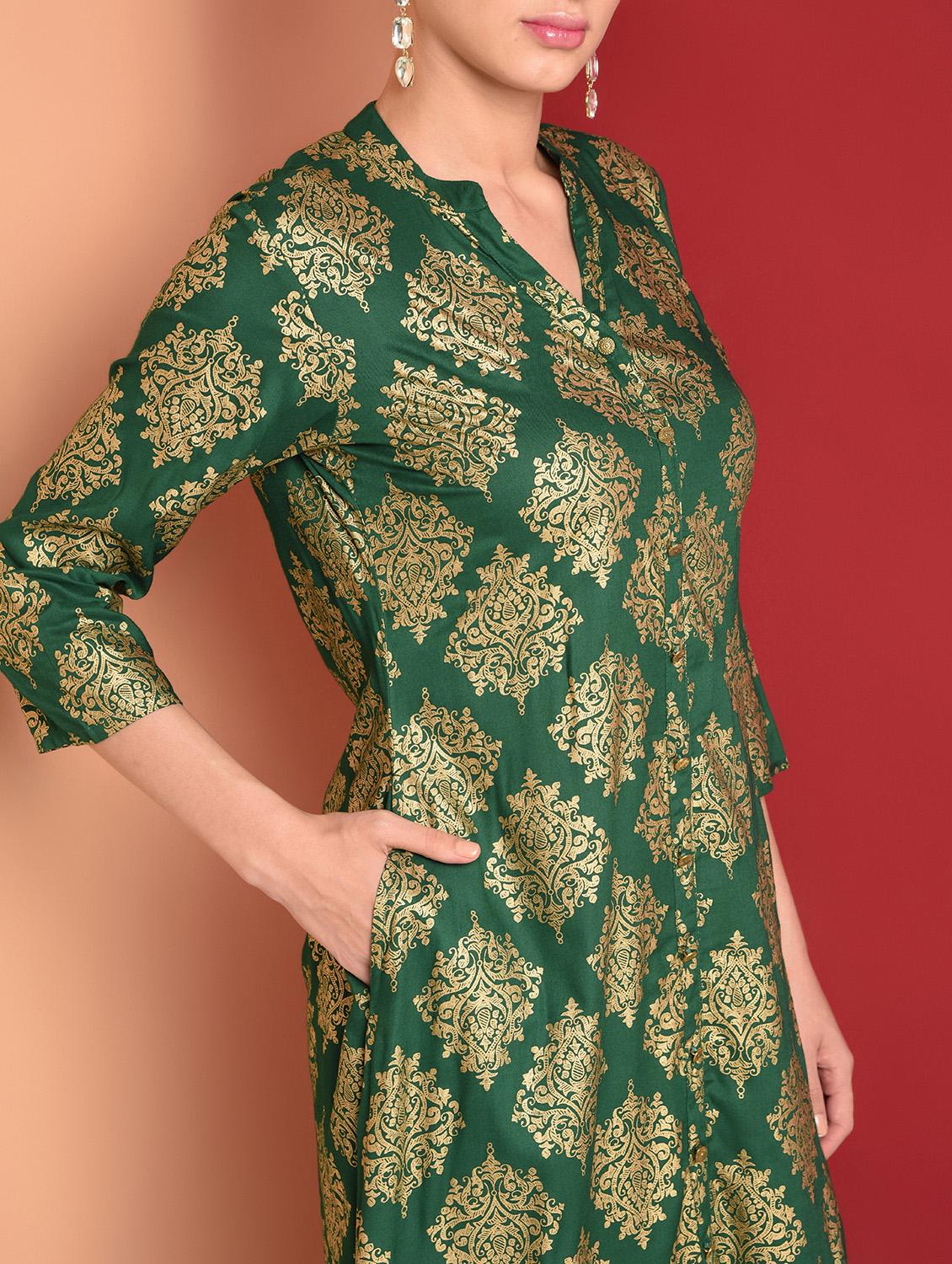 gold print a-line kurta - 16577926 - Zoom Image - 5