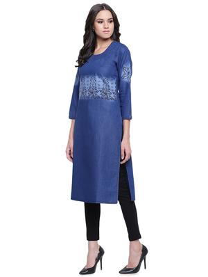 denim straight kurta - 16579558 - Standard Image - 2