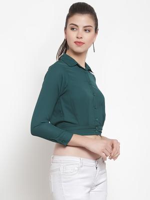 button up solid crop top - 16580754 - Standard Image - 2
