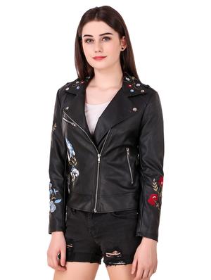 embroidered detail leatherette jacket - 16581117 - Standard Image - 2