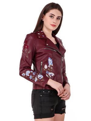 embroidered detail leatherette jacket - 16581118 - Standard Image - 2