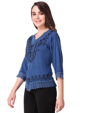lace insert embroidered detail top - 16581527 - Standard Image - 2