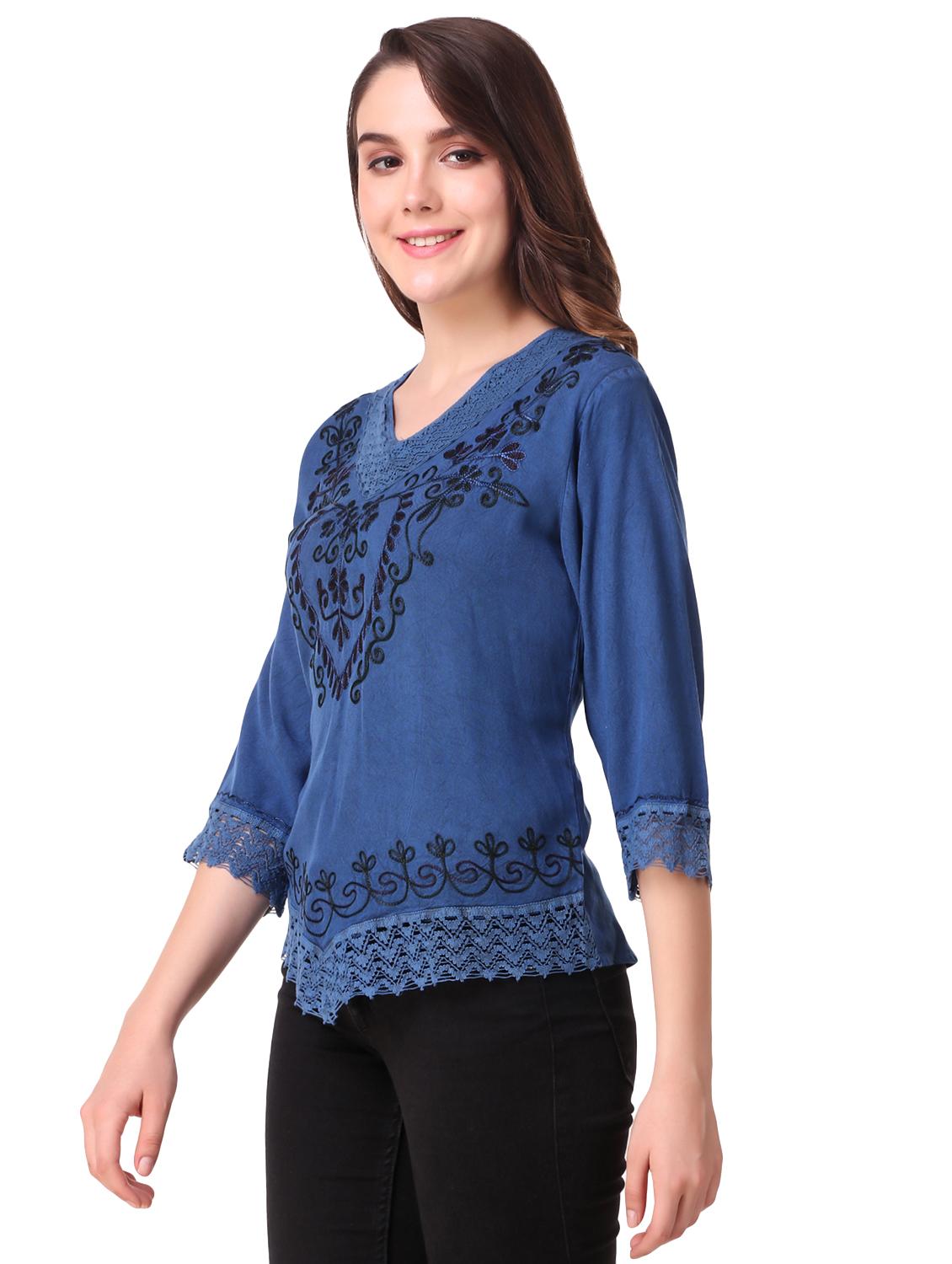 lace insert embroidered detail top - 16581527 - Zoom Image - 2