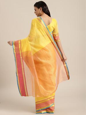 solid with bordered saree with blouse - 16582074 - Standard Image - 2