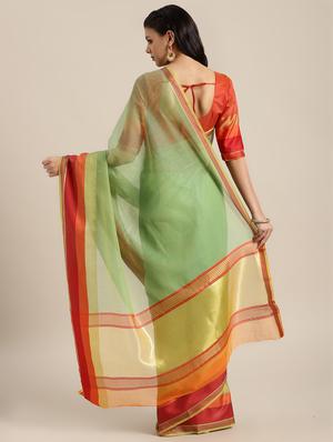 contrast bordered woven saree with blouse - 16582086 - Standard Image - 2