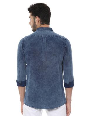 blue faded denim casual shirt - 16584327 - Standard Image - 2